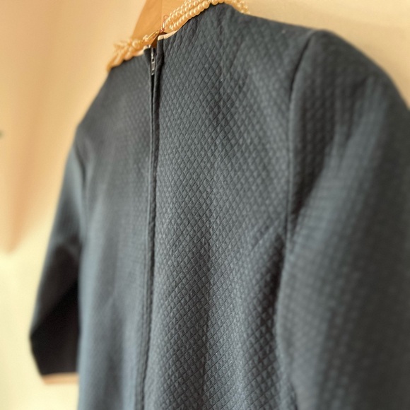 VTG Minuetto xs navy trellis hem mini dress preppy round neck piping church - Picture 7 of 10